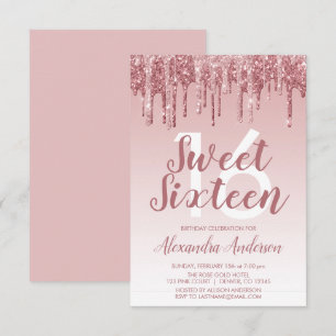 Invitation Rose Gold Sparkle Parties scintillant Sweet sixtee