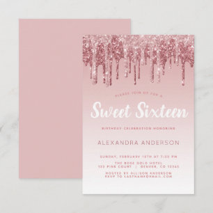 Invitation Rose Gold Sparkle Parties scintillant Sweet sixtee