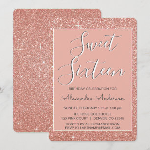 Invitation Rose Gold Sparkle Parties scintillant Sweet sixtee