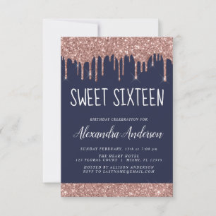 Invitation Rose Gold Sparkle Parties scintillant Sweet sixtee