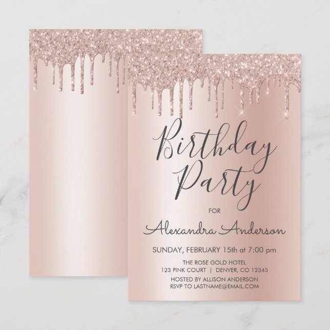 Invitation Rose Gold Sparkle Parties scintillant Tout âge Ann (Devant / Derrière)