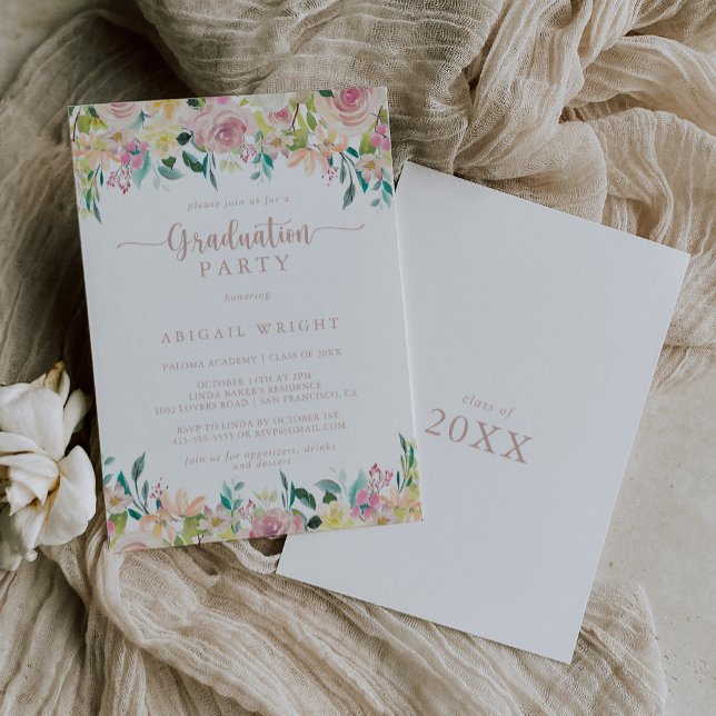 Invitation Rose Gold Spring Floral Graduation Party (Créateur téléchargé)