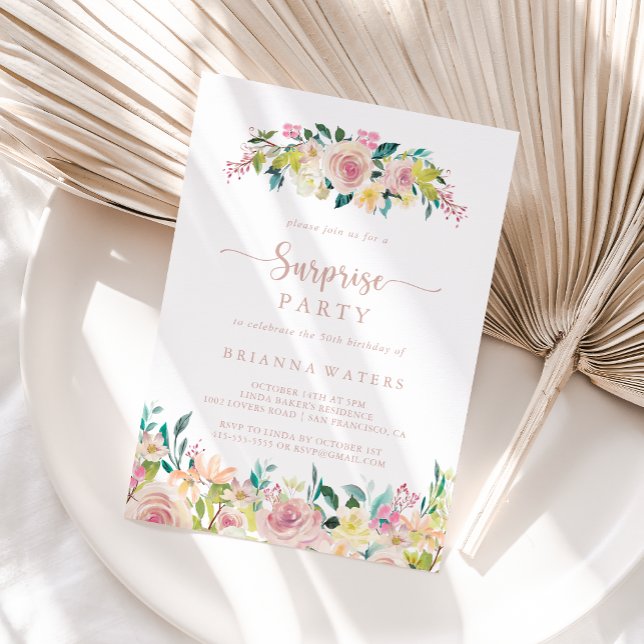 Invitation Rose Gold Spring Florale Surprise Party (Créateur téléchargé)