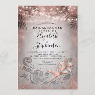 Invitation Rose Gold Starfish Tropical Beach Fête des mariées