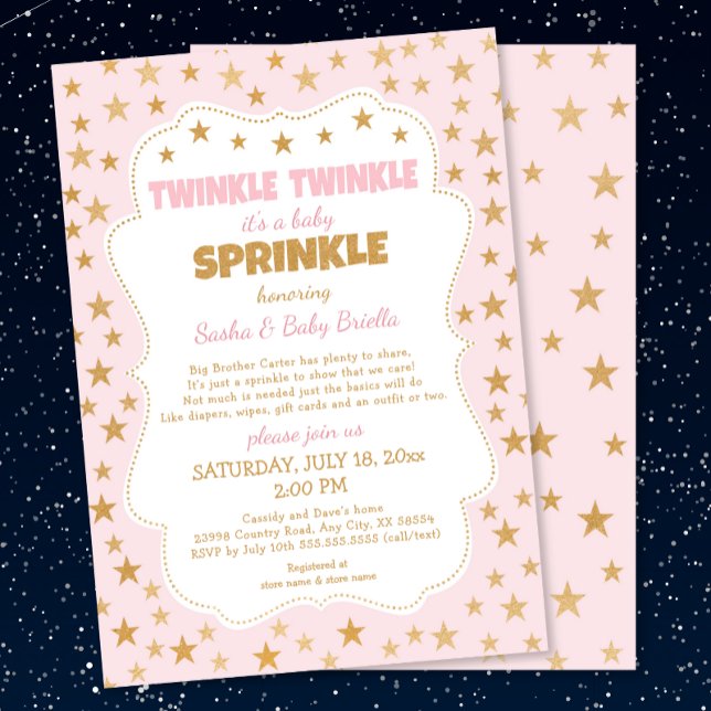 Invitation Rose Gold Stars Twinkle Baby Sprinkle 3745 (Créateur téléchargé)