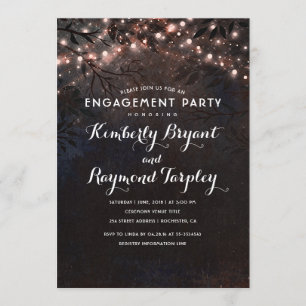 Invitation Rose Gold String Lights Country Engagement Party