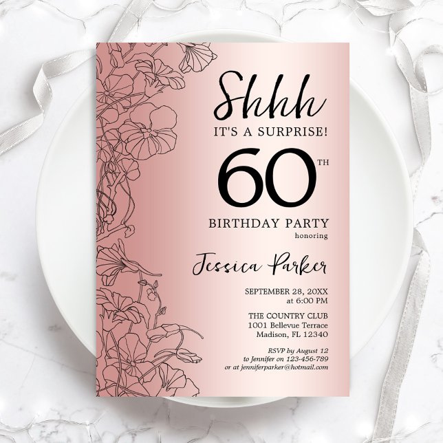 Invitation Rose Gold Surprise 60e anniversaire (Créateur téléchargé)