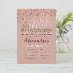 Invitation Rose Gold Surprise Anniversaire Femmes 60e, 70e, 8