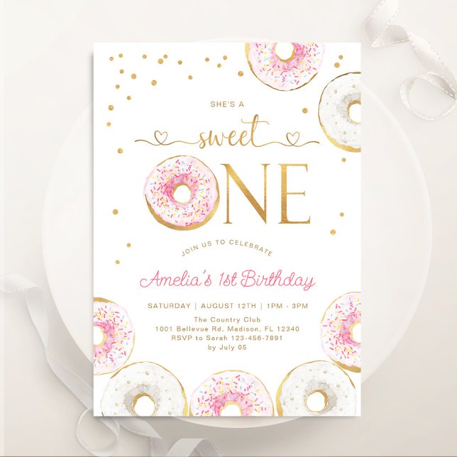 Invitation Rose Gold Sweet One Donuts 1er anniversaire (Créateur téléchargé)