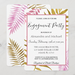 Invitation Rose Gold Tropical Floral Engagement