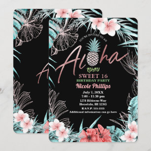 Invitation Rose Gold Tropical Pineapple Aloha Luau Douze Ans