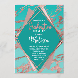 Invitation Rose Gold Turquoise Diamant de marbre vert