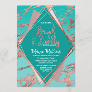 Invitation Rose Gold Turquoise Vert marbre Brunch Bubbly