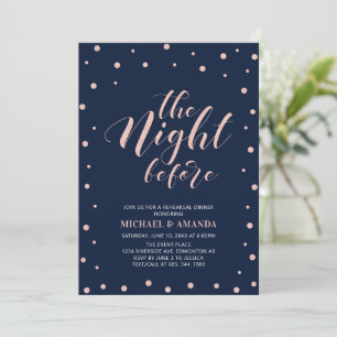 Invitation Rose Gold, Typographie Moderne Bleue pour Dîner de
