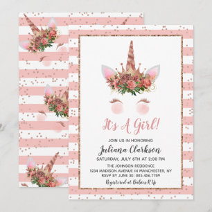 Invitation Rose Gold Unicorn Princess Baby shower