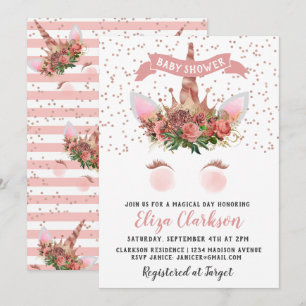 Invitation Rose Gold Unicorn Princess Baby shower