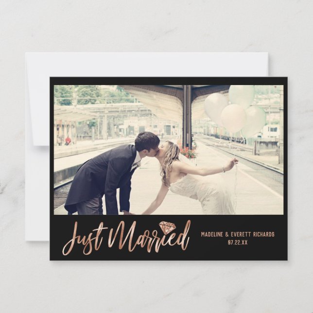 Invitation Rose Gold vient de se marier Mariage photo Faire-p (Devant)