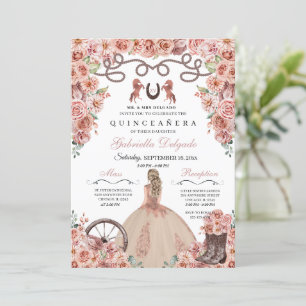Invitation Rose Gold Western Charra Girl Ranchero Quinceanera