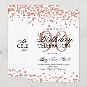 Invitation Rose Gold White 90th Birthday Parties scintillant 