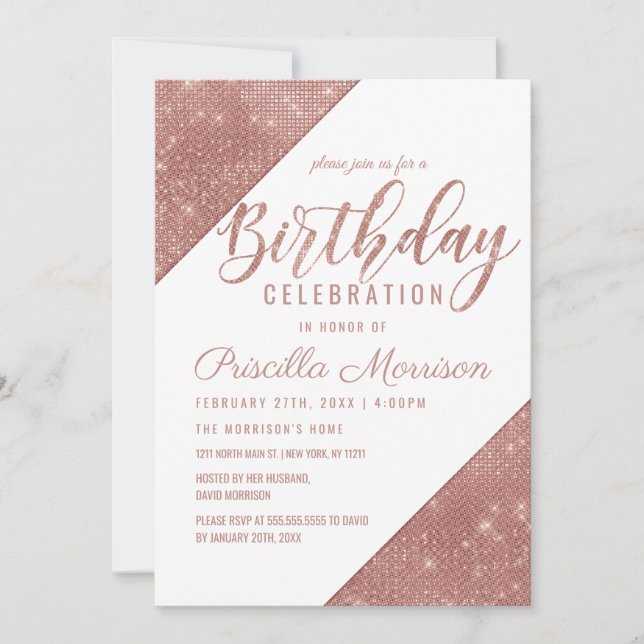 Invitation Rose Gold White Sparkling Parties scintillant Sequ (Devant)