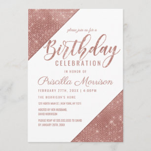 Invitation Rose Gold White Sparkling Parties scintillant Sequ