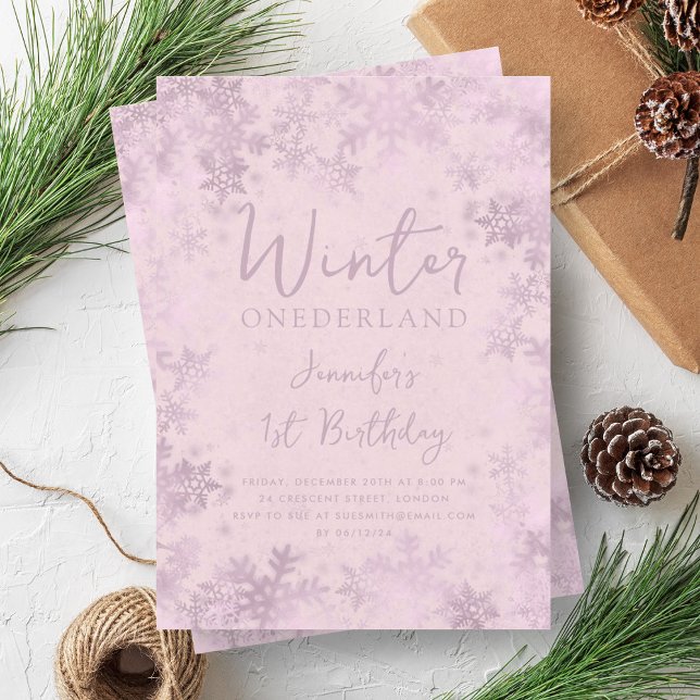 Invitation Rose Gold Winter ONÉDORELAND 1er Anniversaire Blus (Rose Gold Winter ONEDERLAND 1st Birthday Blush Invitation)