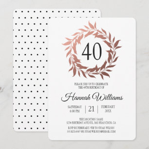 Invitation Rose Gold Wreath 40e fête d'anniversaire