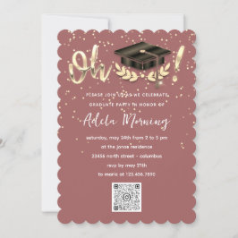 Invitation Rose Golden Confetti Graduate Party QR Code