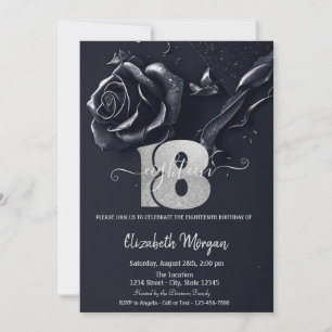 Invitation Rose gothique bleu foncé 18e anniversaire