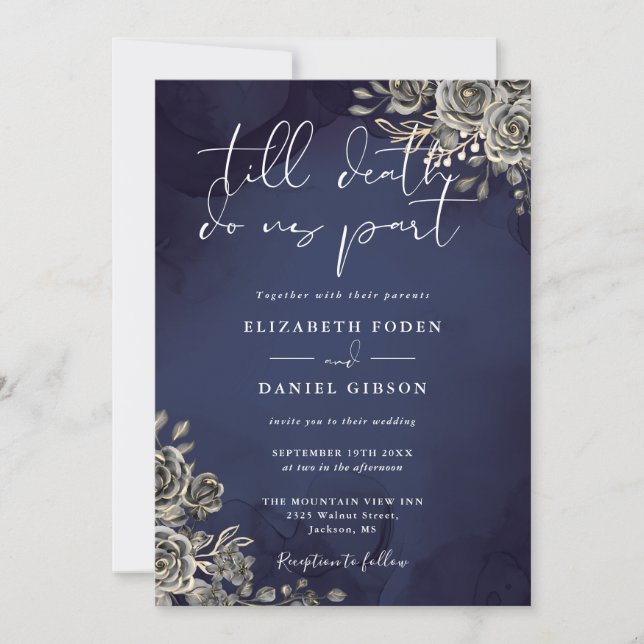 Invitation Rose gothique Floral Midnight Blue Mariage (Devant)