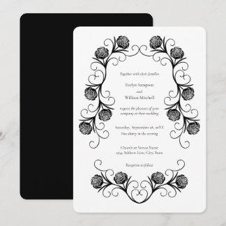 Invitation Rose gothique moderne tournoie Mariage noir et bla