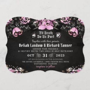 Invitation Rose gothique noir rose & squelette "avec"