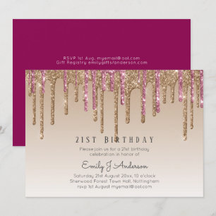 Invitation Rose goutte Parties scintillant or 21ème anniversa