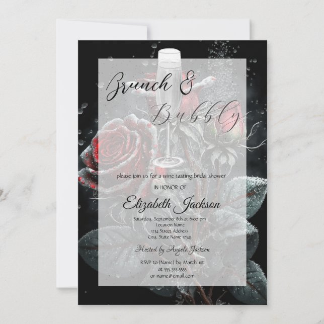 Invitation Rose gouttes Fête des mariées en verre de Champagn (Devant)