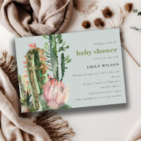 ROSE GRIS DÉSERT FLORAL CACTI BABY SHOWER FOLIAGE