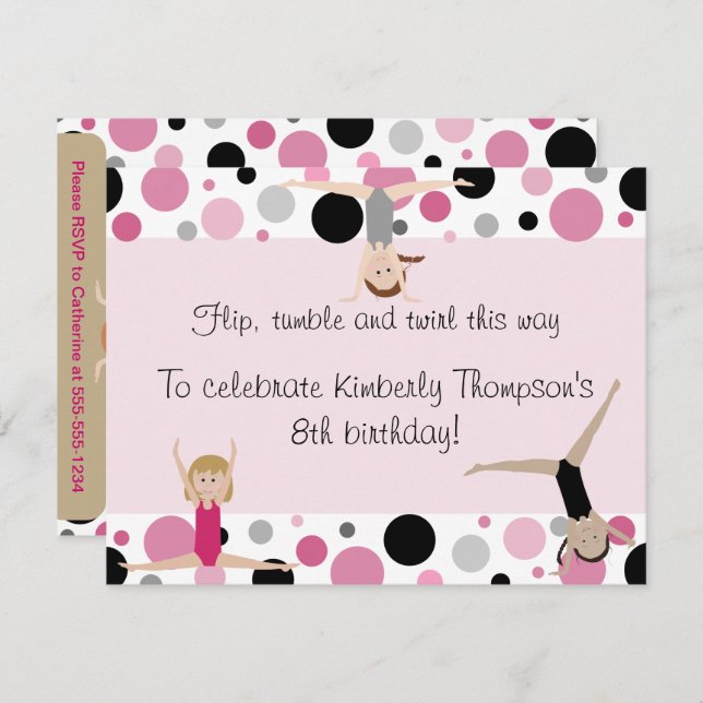 Invitation Rose, gris et noir d'invitation de partie de (Devant / Derrière)