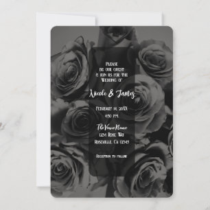 Invitation Rose gris foncé et noir Mariage de bouquet floral