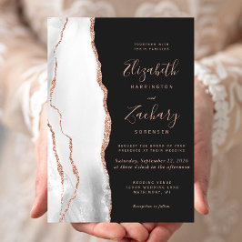 Invitation Rose gris moderne Or Agate Ardoise Noir Mariage