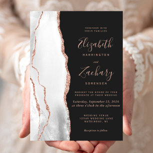 Invitation Rose gris moderne Or Agate Ardoise Noir Mariage