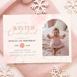 Invitation Rose Hiver Pays-Bas Enfant Photo 1er Anniversaire