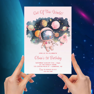 Invitation Rose Hors de ce Monde 1er Anniversaire