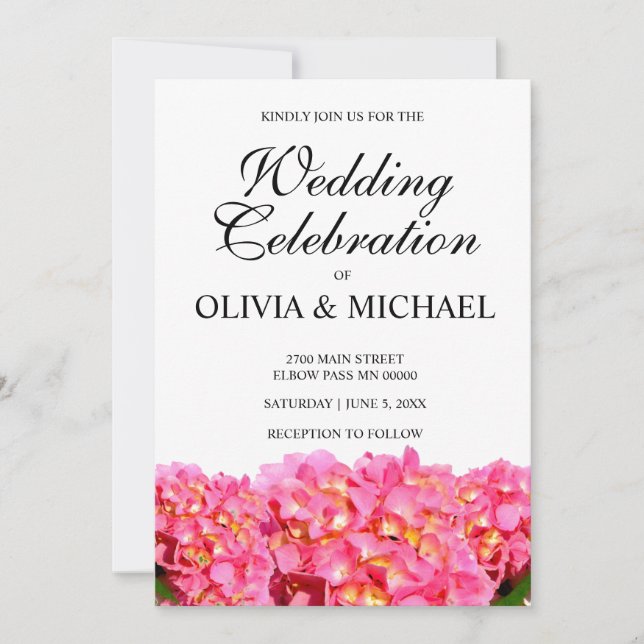 Invitation Rose Hydrangea rose fleurs rose rose rose Mariage (Devant)