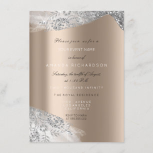 Invitation Rose Ivoire Beige Blanc 16e Mariage Argent