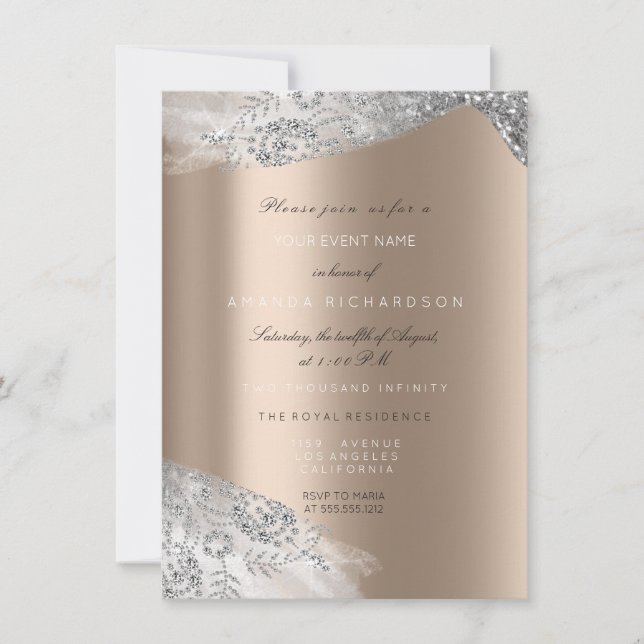 Invitation Rose ivoire Beige blanc doux 16e Argent nuptial (Devant)