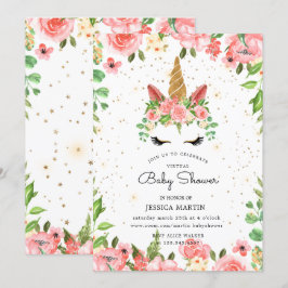 Invitation rose jardin somptueux unicorn baby shower virtuel