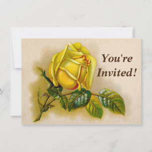 Invitation Rose jaune Antique Vintage Imprimer Art