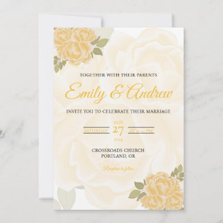 Invitation Rose jaune crème Bohème Florale Aquarelle Mariage