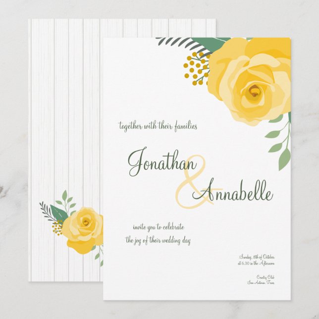 Invitation Rose jaune du Texas Mariage (Devant / Derrière)