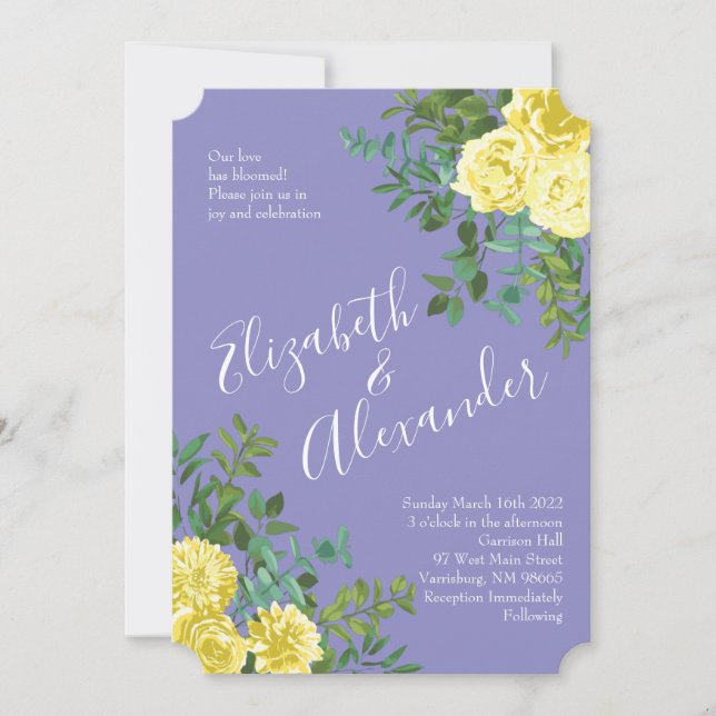 Invitation Rose jaune et Mariage de fenêtre violet (Devant)