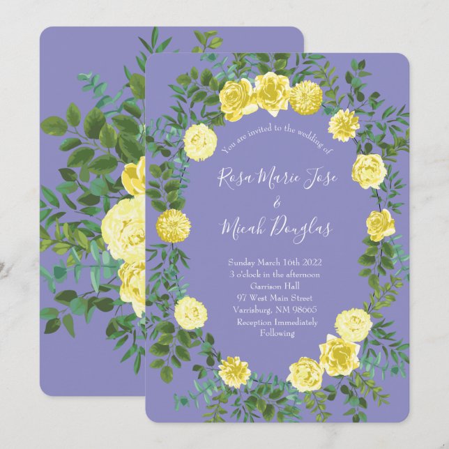 Invitation Rose jaune et Mariage de fenêtre violet (Devant / Derrière)